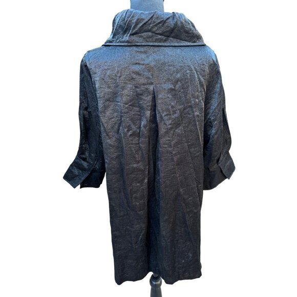 Urban Mango Black Shimmer Button-Up Jacket Tunic Evening Formal Lagenlook Artsy - Picture 3 of 11